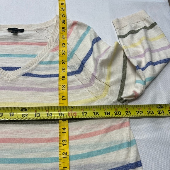 Talbots RAGLAN V-NECK HIGH-LOW SWEATER - FADED STRIPE COTTON WOMEN L - Picture 5 of 9